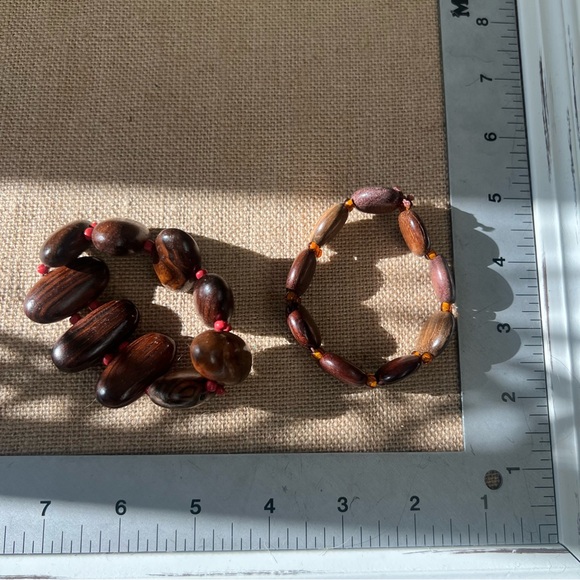 Wood bead stretchy bracelets set of 2 dark statement island tropical - Picture 4 of 4